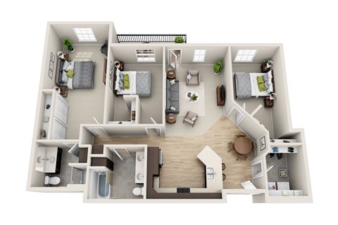 Floor plan for 3 beds, 2 baths, 1450 sqft